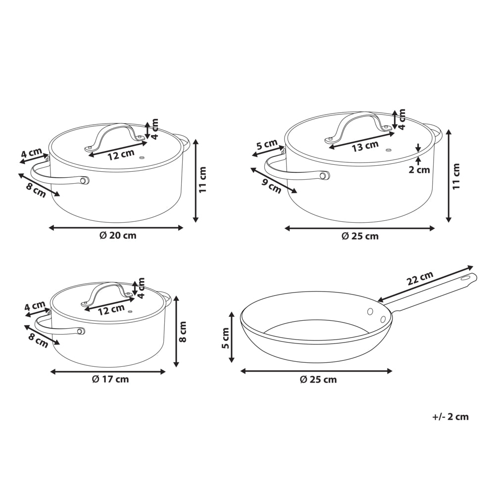 Set da cucina 7 pezzi e dimensioni con rivestimento in ceramica antiaderente in alluminio rosa