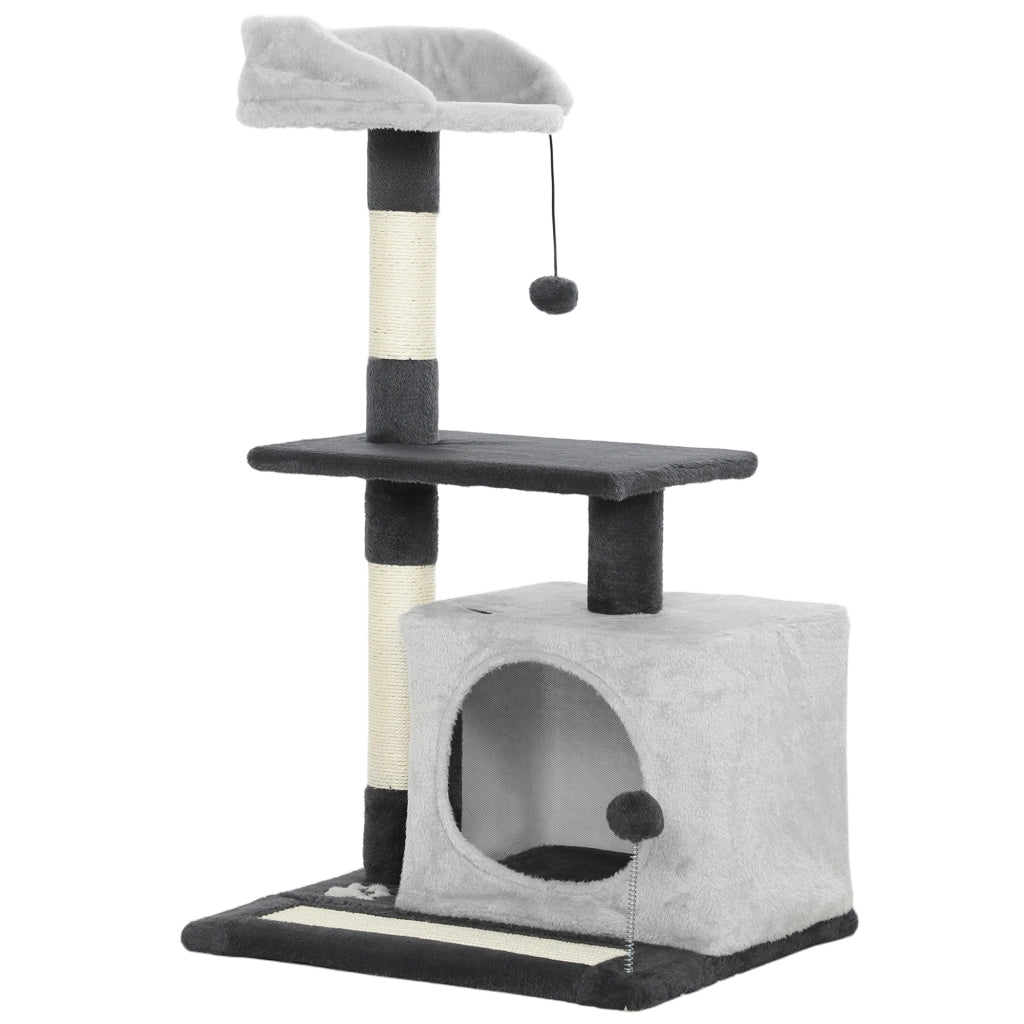 Tiragraffi per Gatti con Casetta e Lettino 85 cm in Sisal Grigio