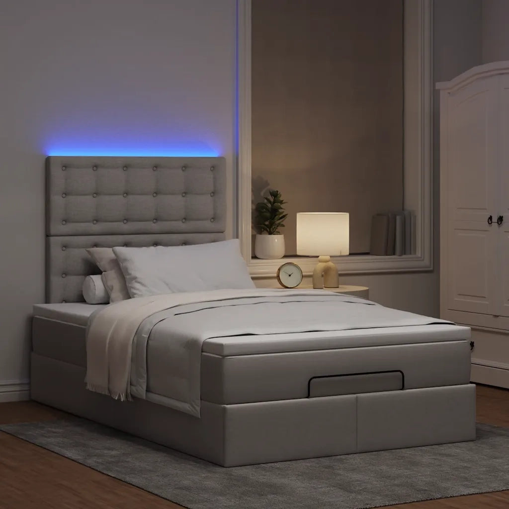 Struttura Letto Pouf con Materasso Tortora 120x190 cm Tessuto 3314159