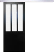 Porta Scorrevole Officina Vetro satinato nero H204 x L83 + Binario in Alluminio