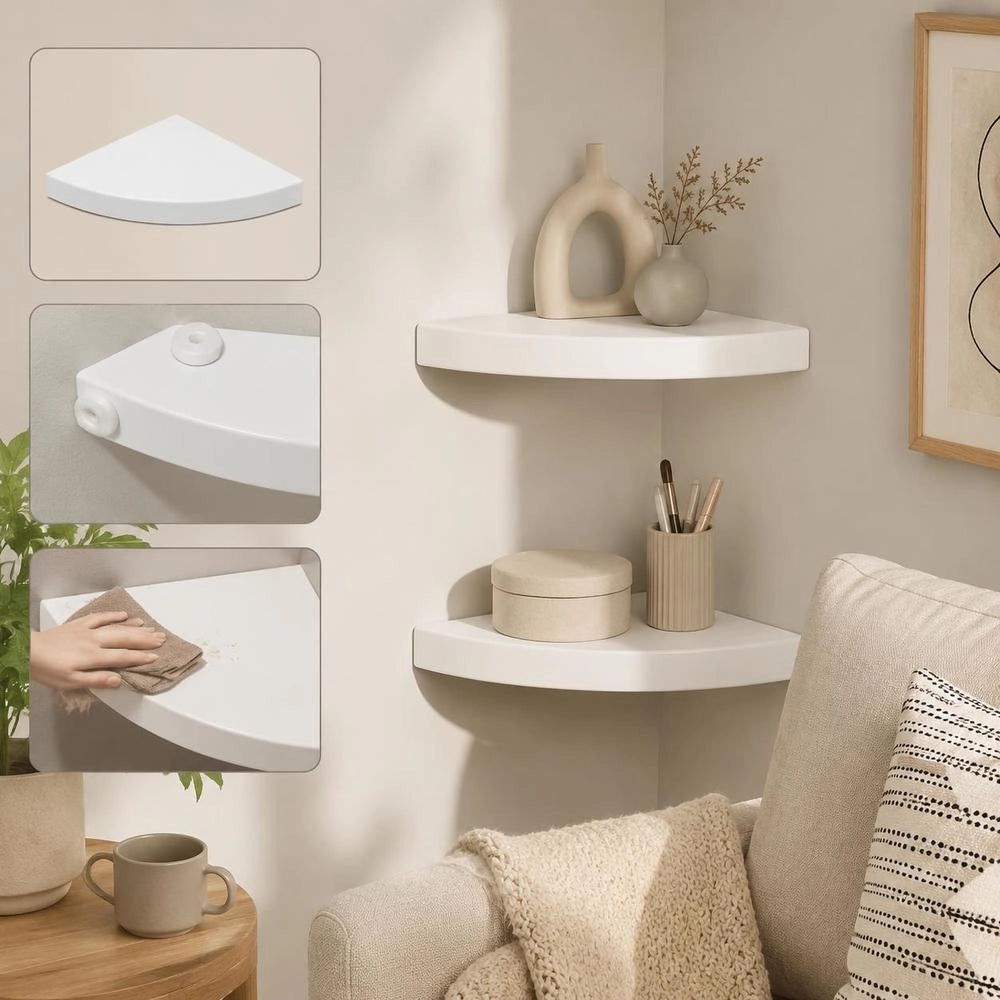 Corner Floating Shelves, 2 Pieces, White, 25x25x3.8 Cm, MDF