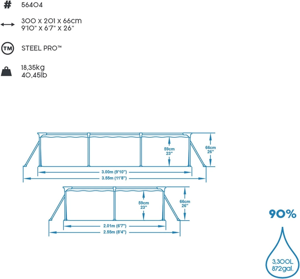 Bestway 56404 piscina fuori terra steel pro rettangolare da 300x201x66 cm
