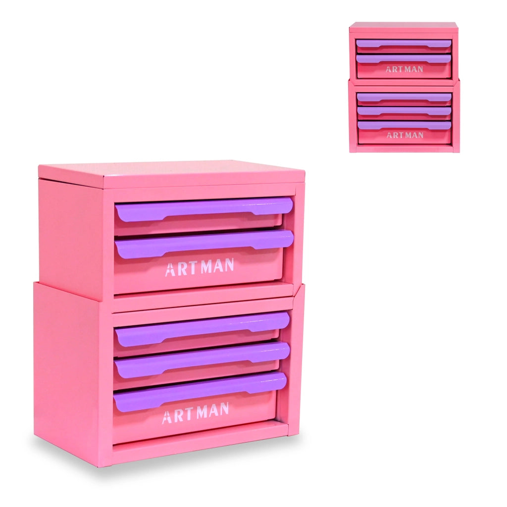 CASSETTIERA Organizer da scrivania 5 cassetti in acciaio Rosa/Viola