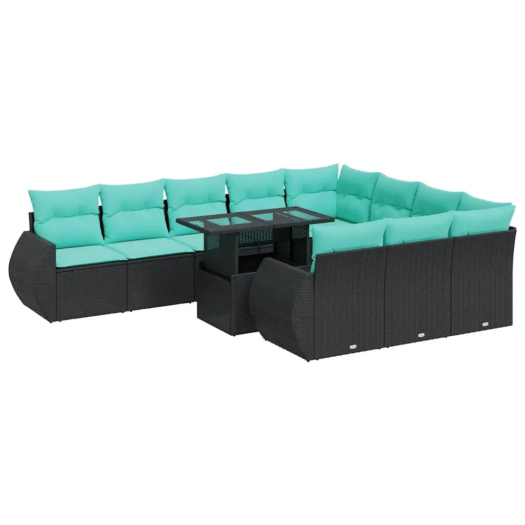 Set Divani da Giardino 11 pz con Cuscini Polyrattan Acacia Nero