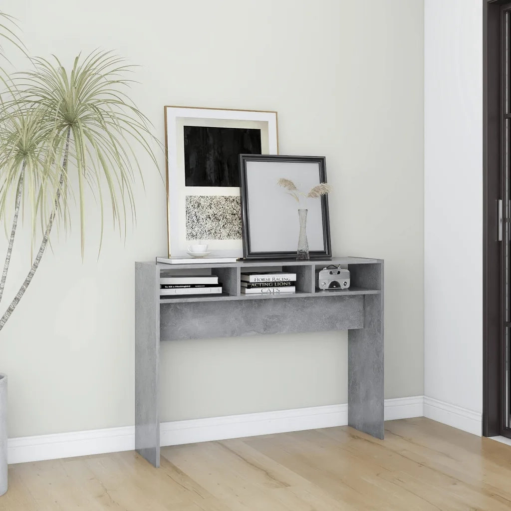 Tavolino Consolle-Tavolino da soggiorno-Tavolo Grigio Cemento 105x30x80cm Legno Multistrato