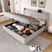 Letto Contenitore Imbottito con USB ¨C MINIMAL ¨C Tessuto Lino 180x200 con Doghe