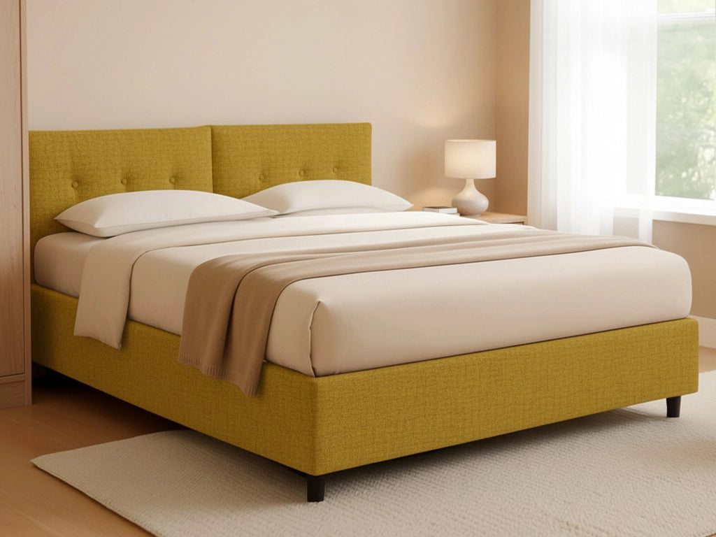 York, Letto Piazza e Mezza Sfoderabile Made in Italy, Giallo Ocra