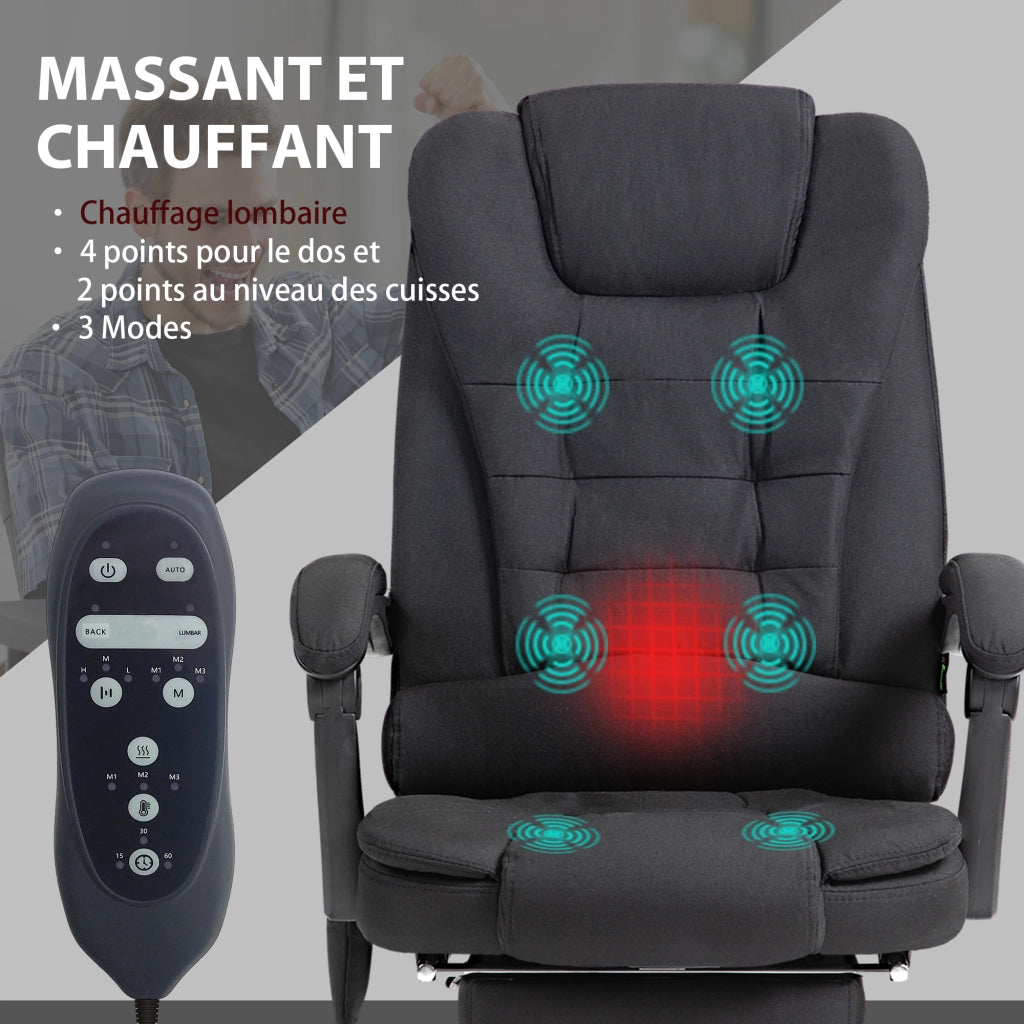 Poltrona da ufficio massaggiante riscaldante regolabile in altezza ¨C zephmum ¨C tessuto lino nero
