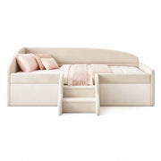 Letto per Bambini 90x190 cm; Letto Singolo - Schienale Curvo; Gradini; Sponde Beige