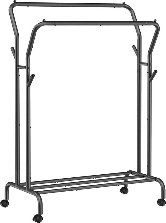Capstocco su ruote 2 stecche di capspacco capstocco in tubi di acciaio sostenibile fino a 100 kg 103 5 cm di larghezza capstocco multifunzionale di archiviazione nero 52,5 x 103,5 x 155 cm