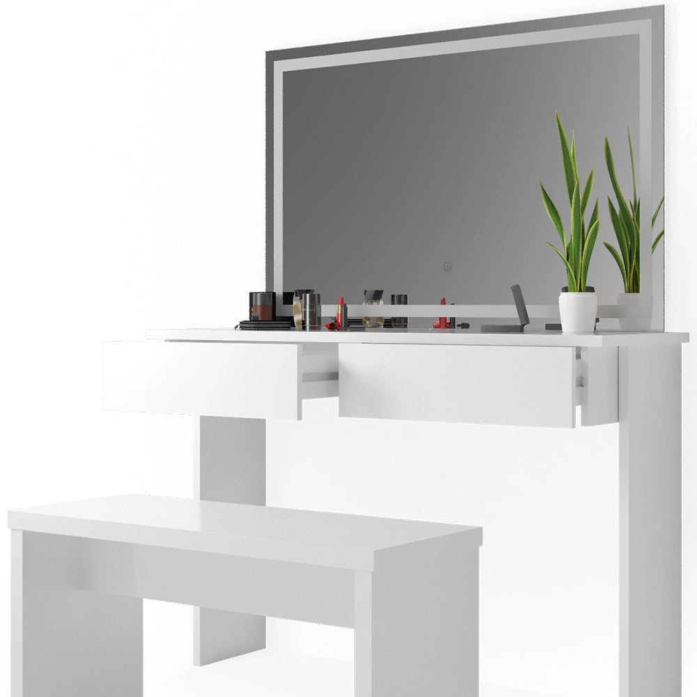 Vicco Tavolo da toeletta Bianco 120 cm con specchio LED e panca