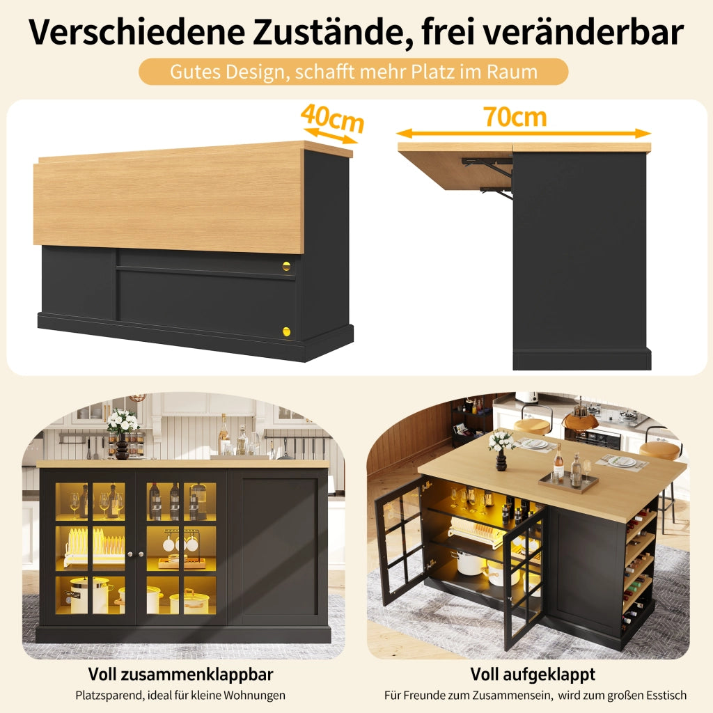 TAVOLO BAR PIEGHEVOLE 120x40-70x90 cm Nero MDF con LED