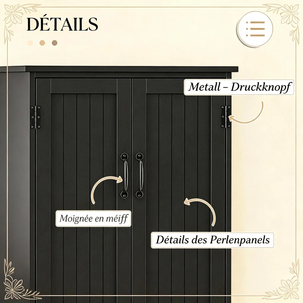 Credenza da cucina con 2 ante, 1 vano senza ripiano e 3 ripiani, design moderno, per cucina, nero, 60 × 30 × 123 cm