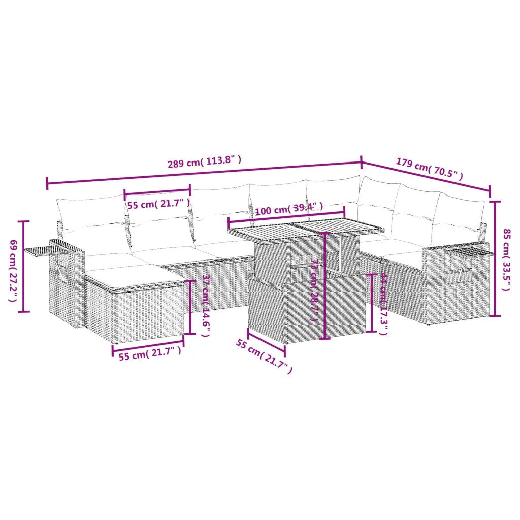 Set Divano da Giardino 9 pz con Cuscini Grigio in Polyrattan 3271893