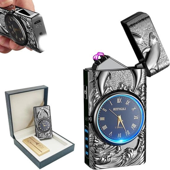 Aansteker elettrica a plasma - impermeabile e senza fiamma - anastickatore a arco - ricaricabile via USB - ideale per regali di Natale, Festa di Papa e compleanni - colore nero