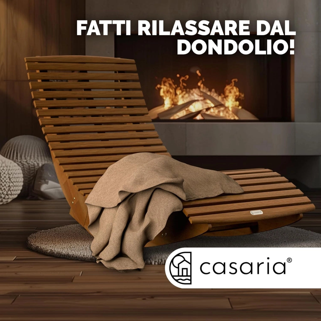 ® Sdraio a Dondolo JAVA Pieghevole 155x60x93 Portata 160 kg Legno Acacia Certificato FSC® Lettino Sauna Piscina