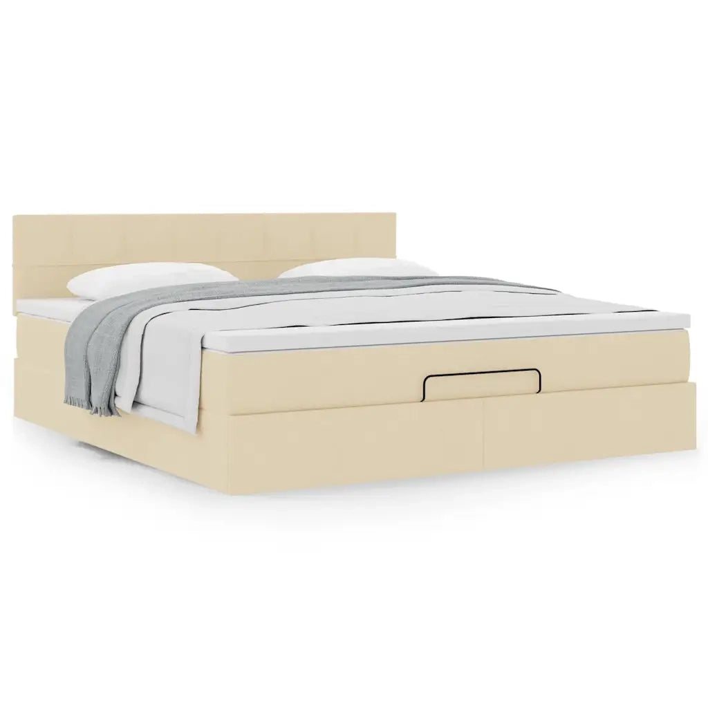 Struttura Letto Pouf con Materasso Crema 160x200 cm in Tessuto 3311475