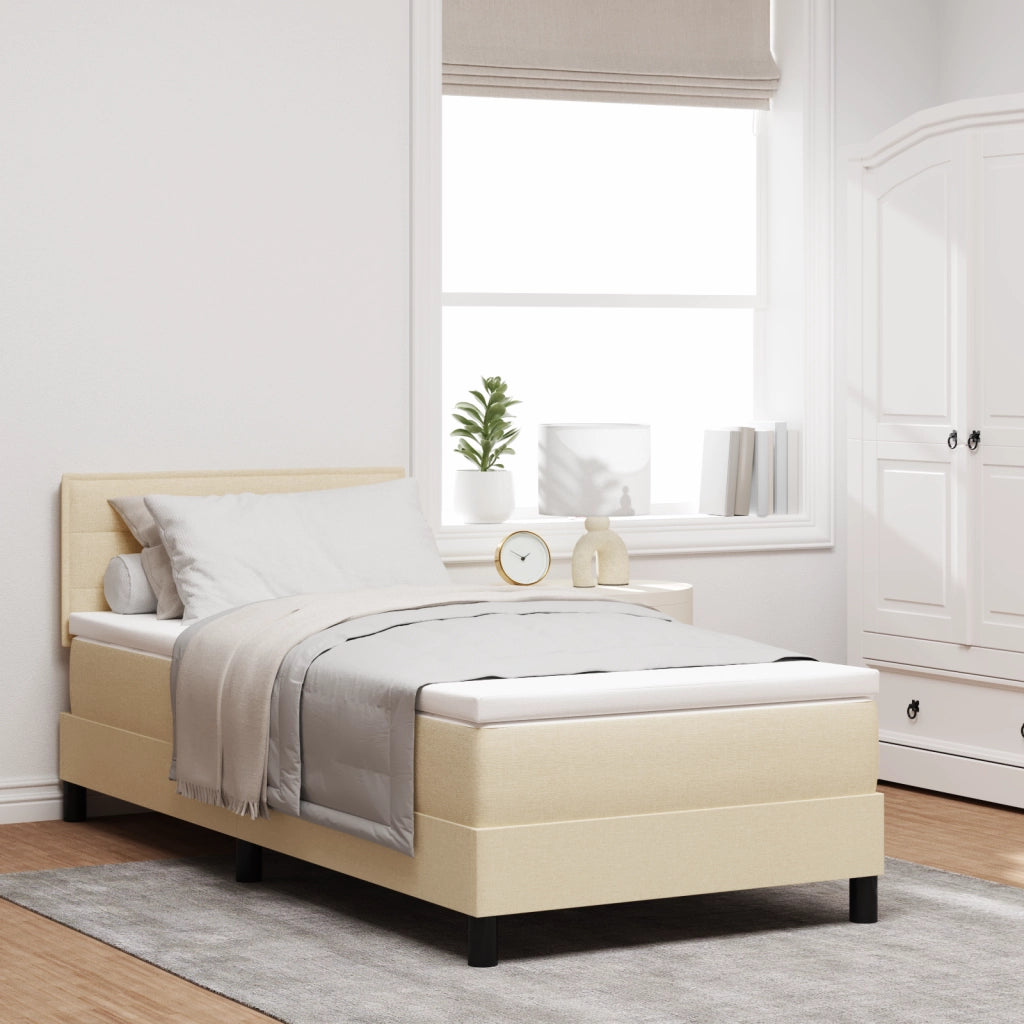 letto box spring con materasso e LED crema 100x200 cm in tessuto