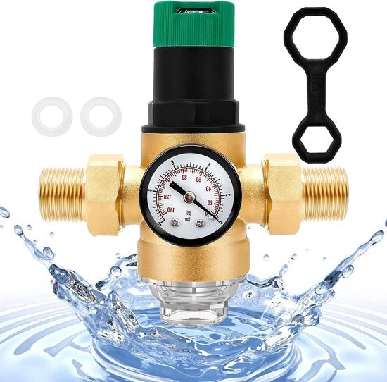 Regolatore di Pressione dell'Acqua Adattabile 3/4 Pollici con Manometro - Per Abitazioni, Edifici e Fabbriche