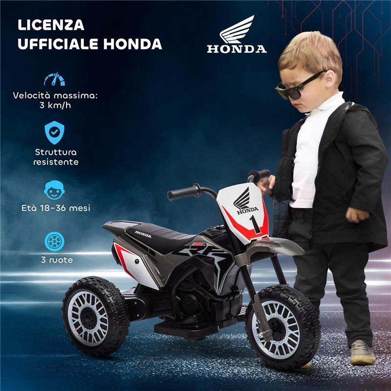 MOTO DA CROSS ELETTRICA PER BAMBINI LICENZA HONDA CRF450RL A 3 RUOTE CON CLACSON, 71X40.5X43.5 CM, GRIGIO