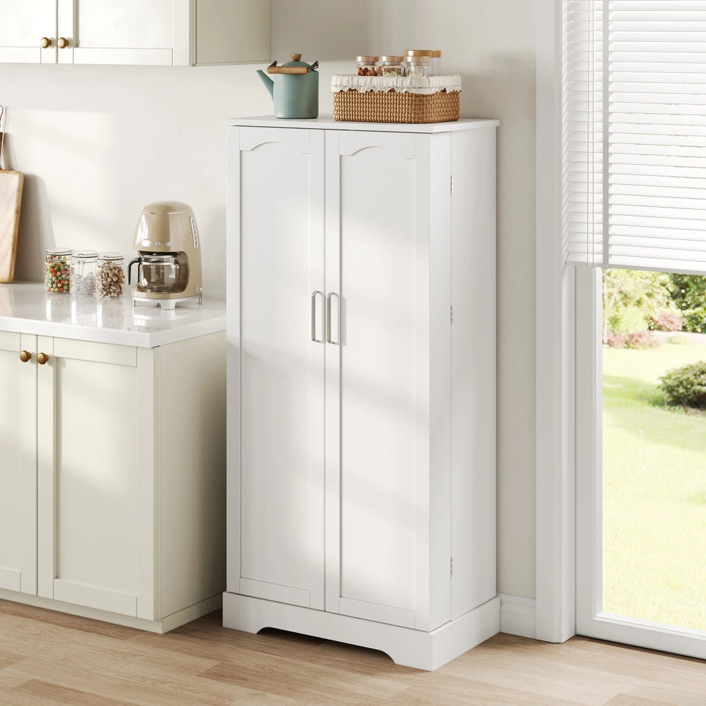 Credenza cucina compatta 60×35×128 cm bianca con luce LED sensore, ripiani regolabili e 1 collo