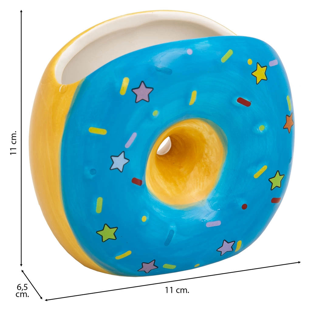Portapenne a ciambella in ceramica blu 11x6,5x11h