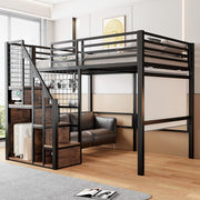 Letto a soppalco singolo 140 × 200 cm con scala, contenitore integrato e barriera, senza materasso, metallo nero