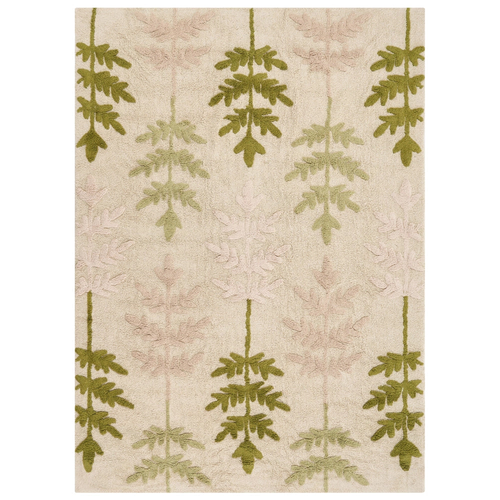 Tappeto in cotone 160 x 230 cm per bambini, rettangolare, beige e verde divertente cameretta