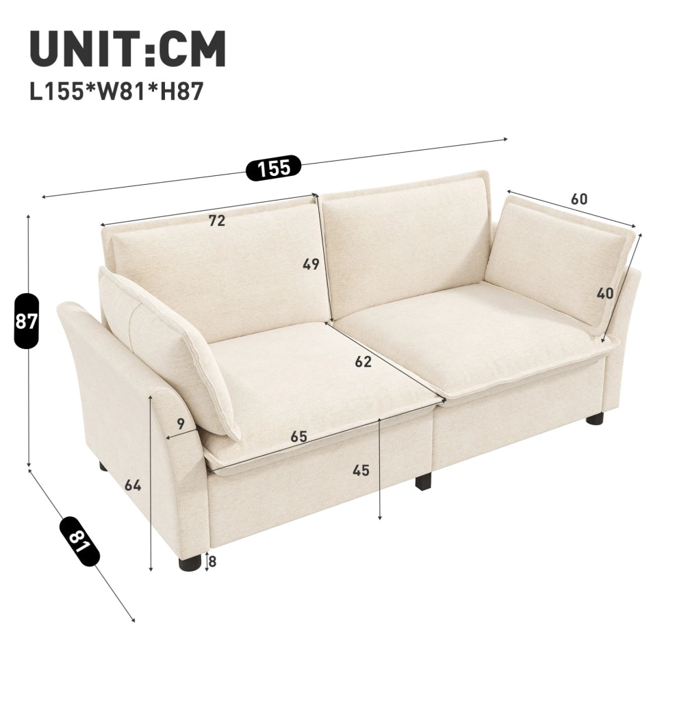 Sofa 2 posti modulare 155 x 81 x 87 cm in chenille beige