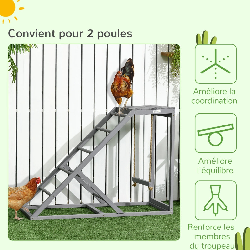 Perchoir in legno per galline con altalena, scala e piattaforma ¨C zephmum ¨C 96x40x71 cm, grigio