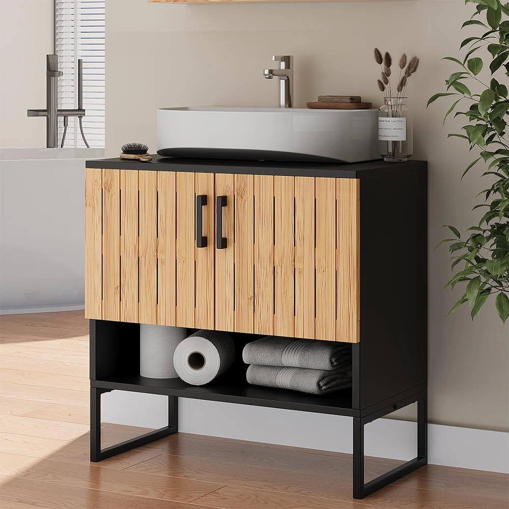Mobiletto per lavabo Vayra, Bambù, 60 x 65.5 cm, per la conservazione di articoli da bagno e asciugamani