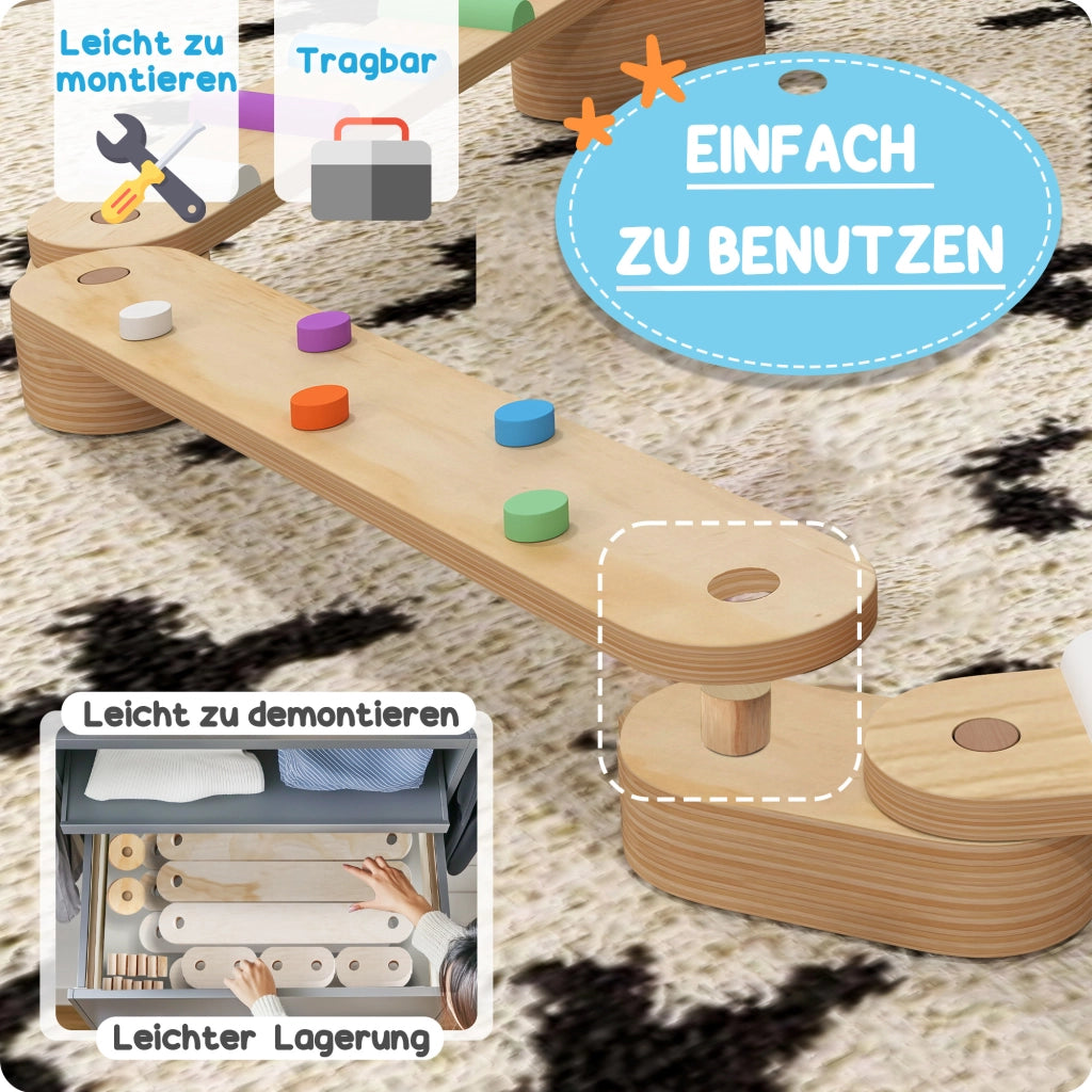 Set per Bambini con Trave di Equilibrio in Legno ¨C Zephmum ¨C 3-8 Anni