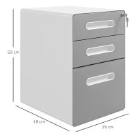Cassettiera per Ufficio a 3 Cassetti con Serratura, Ruote, Portadocumenti Formato A4, Legale e Lettera, Grigio Chiaro