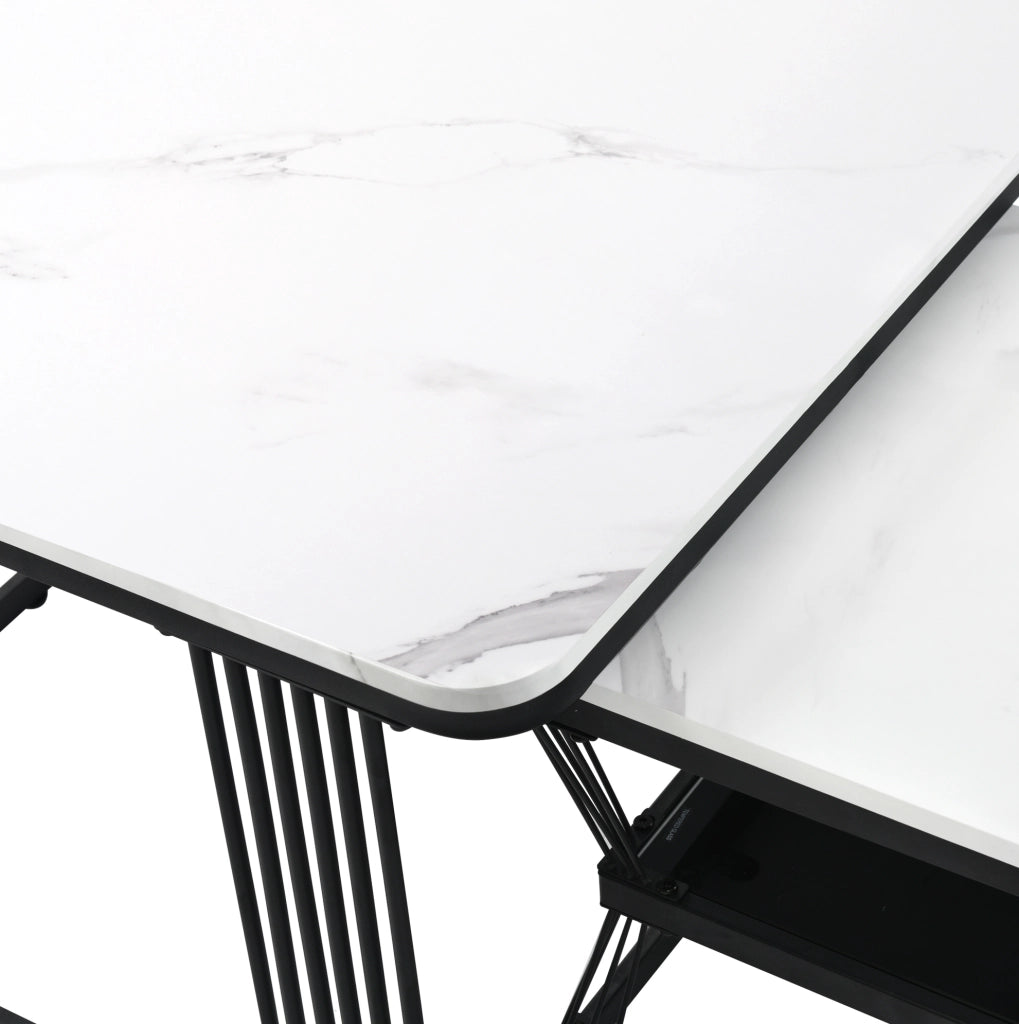 Set di 2 tavolini da salotto moderni in MDF effetto marmo; struttura in acciaio nero; bianco