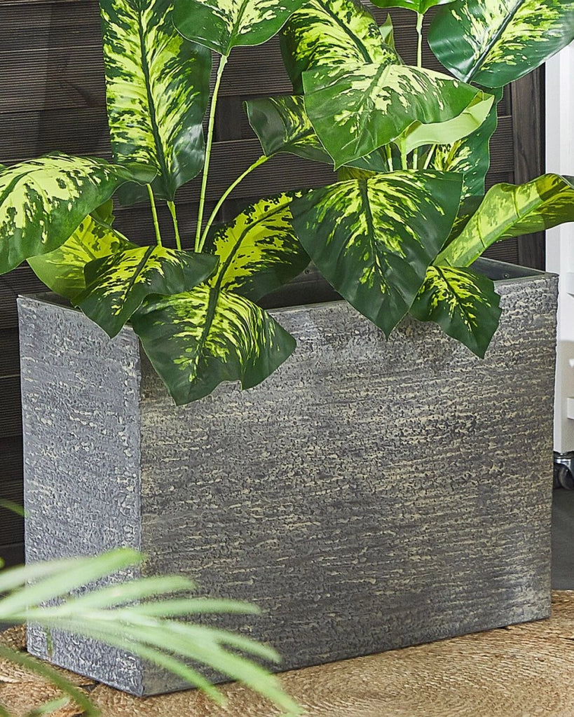 Vaso per piante in pietra grigia 50 x 70 x 29 cm Fioriera rettangolare per interni ed esterni