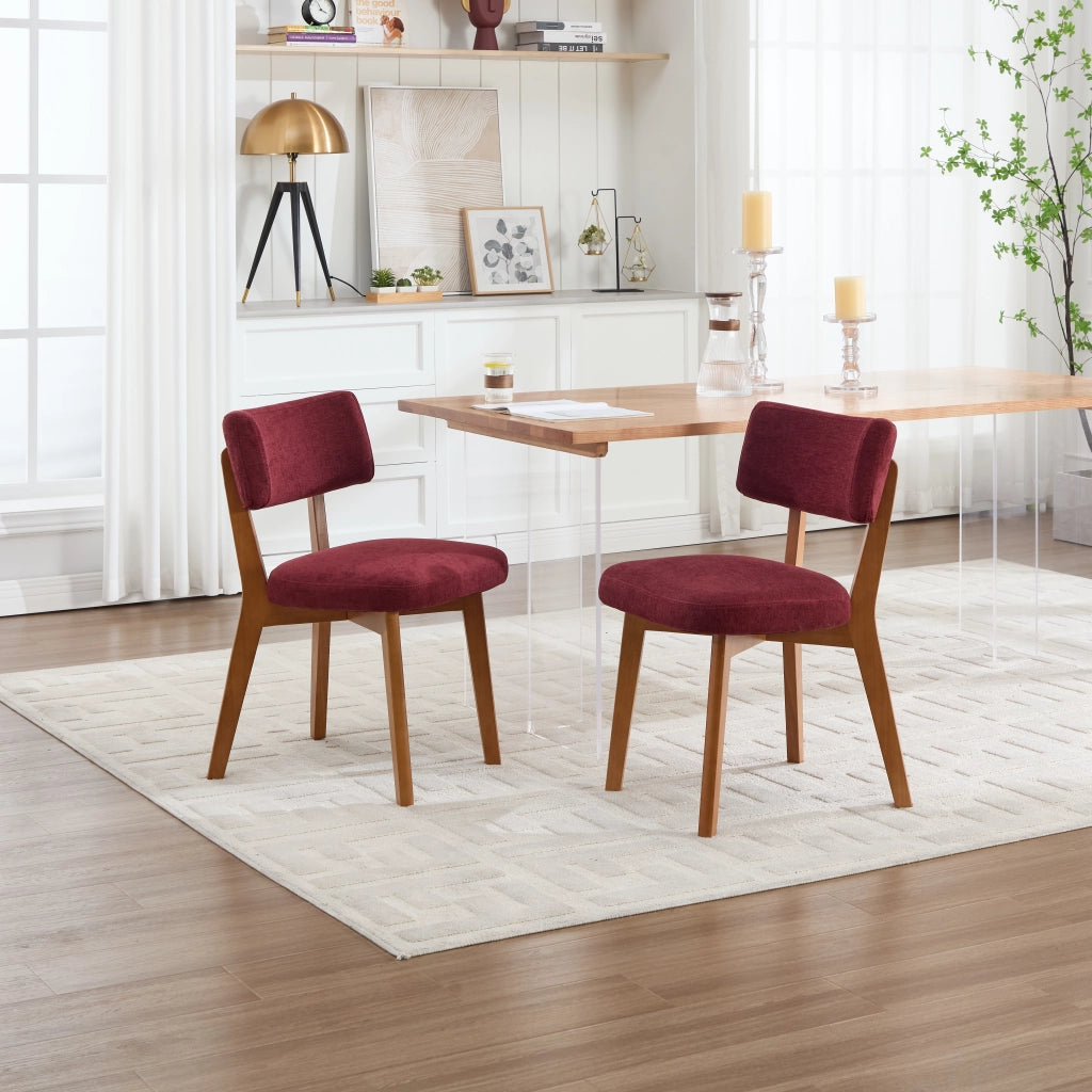 Chaise da pranzo in legno massiccio con seduta imbottita e schienale ergonomico bordeaux 54,5 × 47 × 77 cm