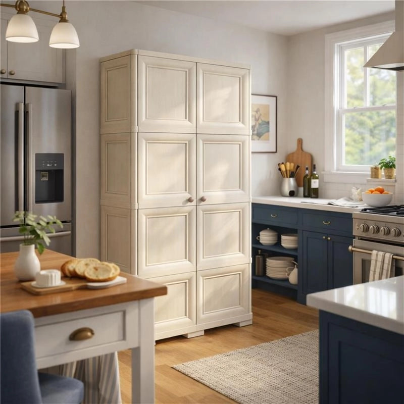 ARMADIO 4 MODULI ANGORA 79X43X164 CM CON 4 RIPIANI E VANI APERTI – MOBILE ALTO CONTENITORE PER ZONA LIVING E STUDIO