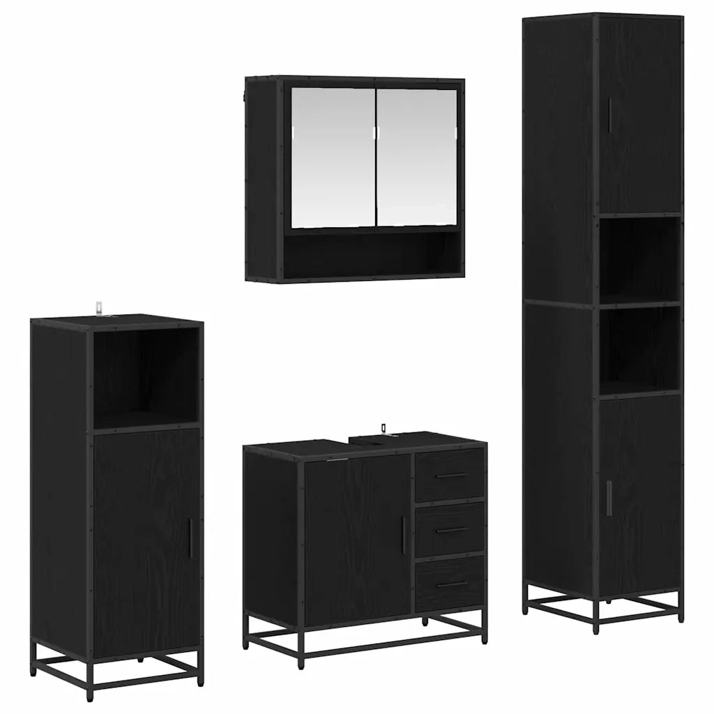 Set di mobili per il bagno 4 pcs Rovere Nero Legno multistrato
