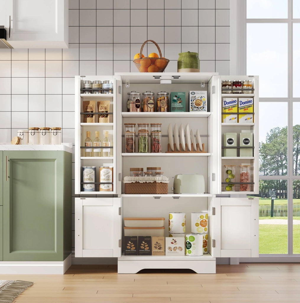 Credenza alta moderna 120x60x40 cm in MDF bianco con luce LED sensore; ante scanalate