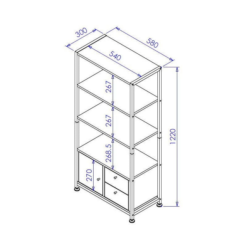 Libreria Hamilton 2 Mensole + 1 Anta + 2 Cassetti Dimensione 58x30x122 Cm