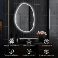 Specchio da Bagno Illuminato a LED con Colore e Temperatura Regolabile, in Vetro Temperato, 70x5x50 cm, Argento