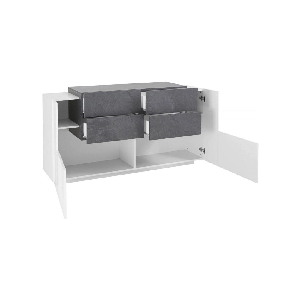 Madia Ashi, Credenza 2 Ripiani Made in Italy, 160x45x86h cm Bianco Lucido
