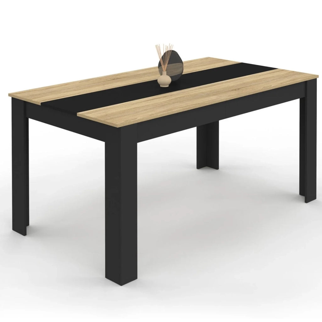 IDMarket - Tavolo da pranzo rettangolare GEORGIA per 8 persone in simil-faggio e nero 160 x 90 cm
