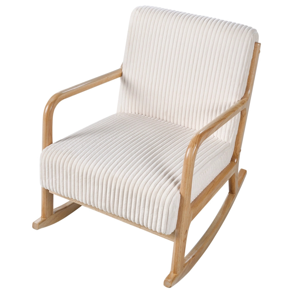 Poltrona a dondolo in velluto a coste Rivestimento in stile vintage Struttura in legno Bianco