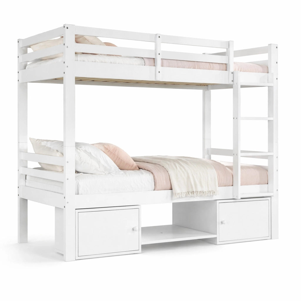 LETTO A CASTELLO 90x200 cm Bianco in Legno massello e MDF divisibile
