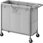 Carrello su Ruote 3-Vani 200 L - Pannelli Rimovibili - Struttura in Acciaio - Grande Cassetto in Lino - 91 x 39 x 81 cm - Grigio Perla