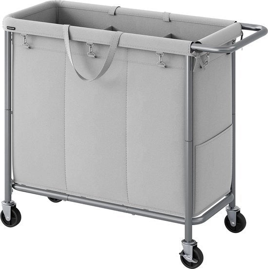 Carrello su Ruote 3-Vani 200 L - Pannelli Rimovibili - Struttura in Acciaio - Grande Cassetto in Lino - 91 x 39 x 81 cm - Grigio Perla