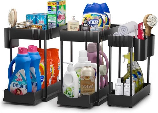 Sostegno per sottocucina - Organizzatore per cucina - 3 pezzi - Nero
