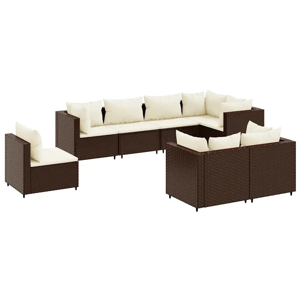 Set Divani da Giardino 8 pz con Cuscini in Polyrattan Marrone