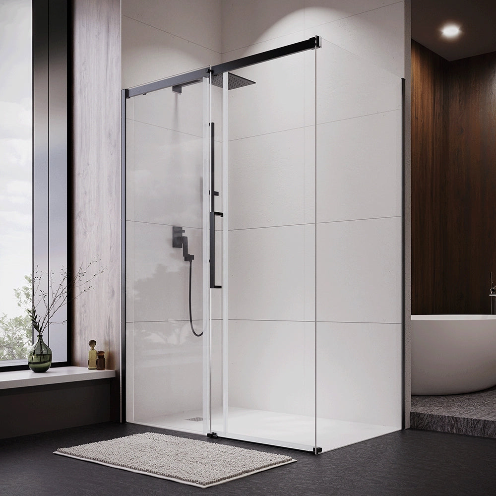 Box doccia 70x130 cm scorrevole vetro 8mm trasparente profili nero opaco h195cm | Antille